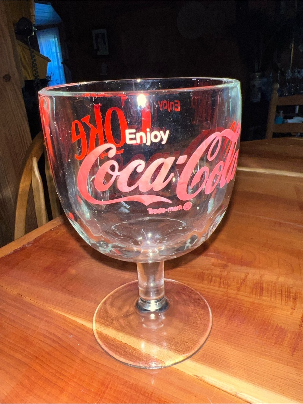 Vintage Thumb Print Coca-Cola Clear Glass Goblet with Red Logo